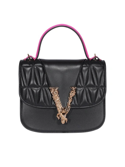 Versace Neon Detailed Leather Bag In Black