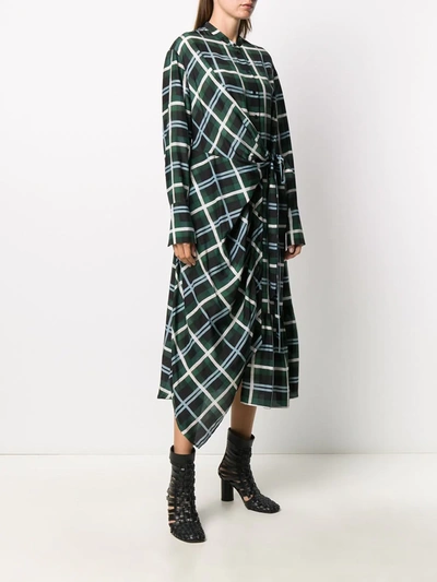 Christian Wijnants Plaid Check Wrap Silk Dress In Green