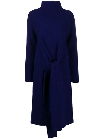 Christian Wijnants Oversize Front Tie Knit Dress In Blue