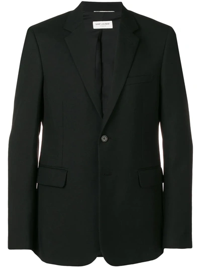 Saint Laurent Striped Single-breasted Suit Jacket In Black