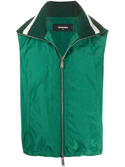 Dsquared2 Ribbed-collar Zipped Waistcoat In Green