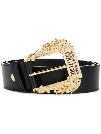 Versace Jeans Couture Engraved Buckle Belt In Black
