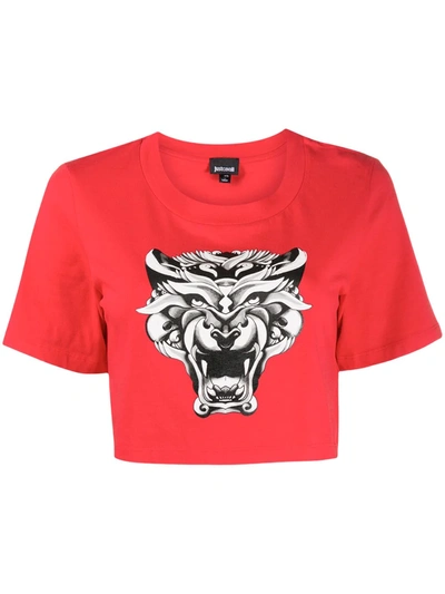 Just Cavalli Tiger-print Cropped T-shirt In Red
