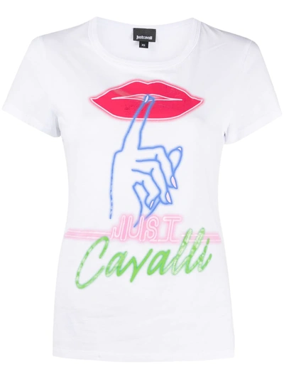 Just Cavalli Neon-print Cotton T-shirt In White