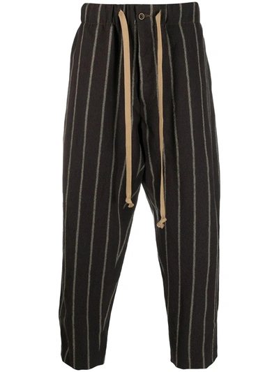 Uma Wang Striped Cropped Trousers In Brown