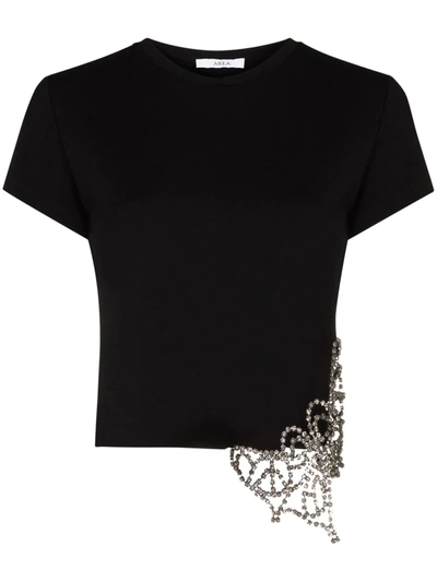 Area Embellished Butterfly Cropped T-shirt In Black