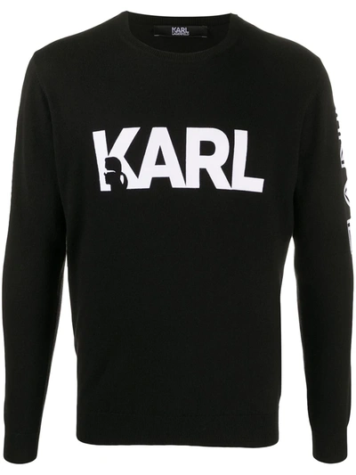 Karl Lagerfeld Long Sleeve Logo Print Jumper In Black