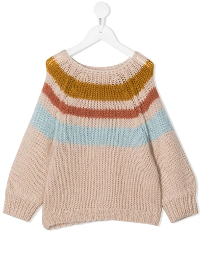 Longlivethequeen Kids' Striped Chunky-knit Jumper In Neutrals