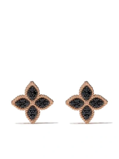 Roberto Coin 18kt Rose Gold Princess Flower Black Diamond Earrings In Pink