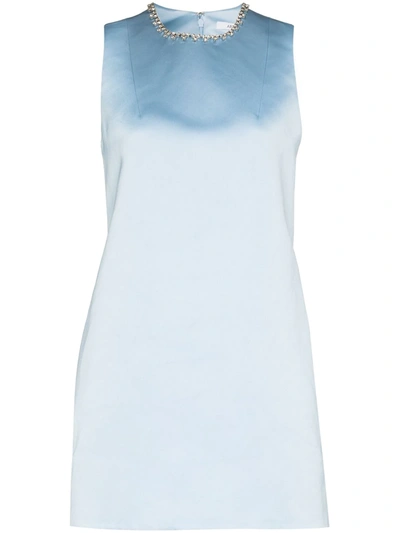 Area Crystal Heart Open Back Mini Dress In Blue