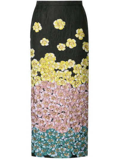 Saiid Kobeisy Floral-embroidered Pencil Skirt In Black