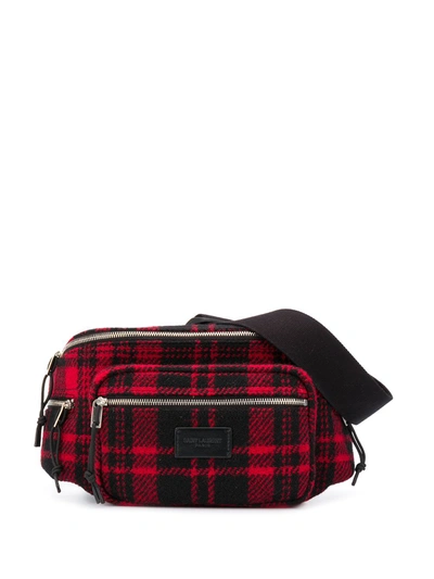 Saint Laurent Nuxx Tartan Belt Bag In Red And Black