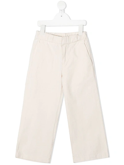 Longlivethequeen Kids' Straight-leg Cotton Trousers In Neutrals