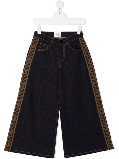 Fendi Teen Logo-stripe Wide-leg Jeans In Blu