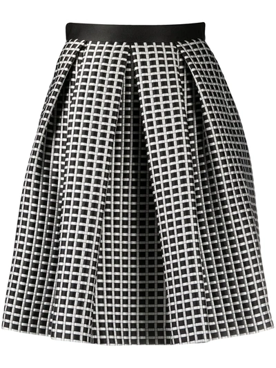 Emporio Armani Check Pleated Skirt In Black And White