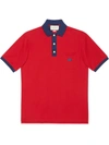Gucci Men's Cotton Polo With Interlocking G Patch In Live Red