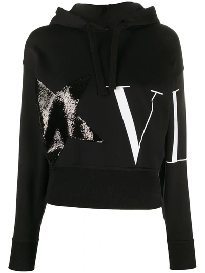 Valentino Vltn Sequinned Hoodie In Black