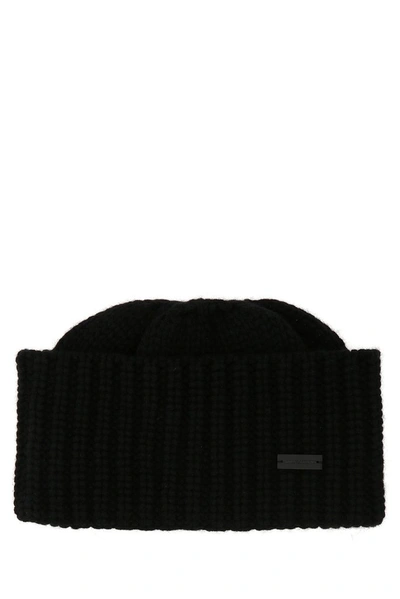 Saint Laurent Knitted Cuff Beanie In Black