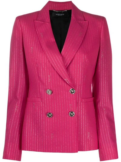 Versace Double-breasted Metallic Pinstripe Blazer In Pink