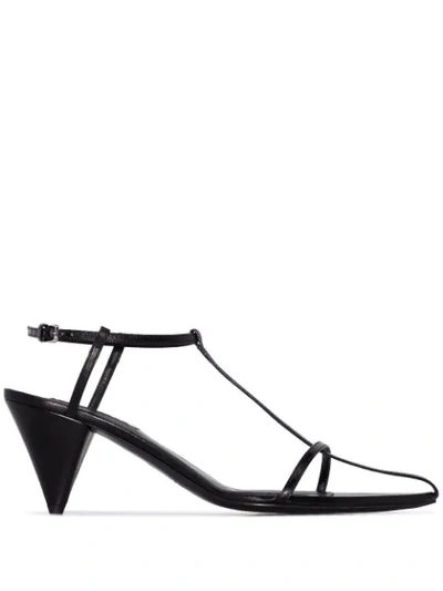 Jil Sander Leather Cone-heel Thong Sandals In Black