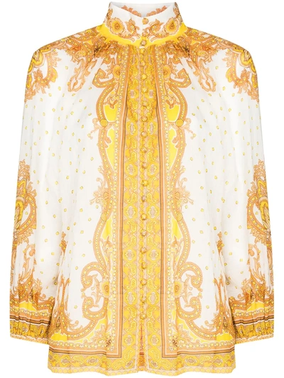 Zimmermann Bells Paisley Balloon Sleeve Blouse In Yellow Paisley