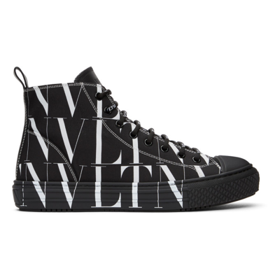 Valentino Garavani Black And White Canvas High Top Logo Sneakers | ModeSens