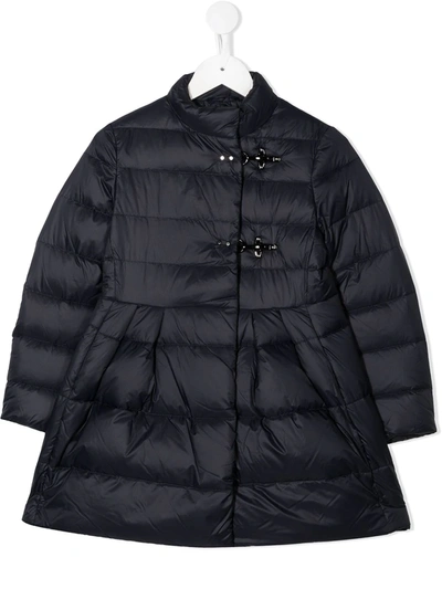 Fay Kids' Quilted A-line Coat In Blue