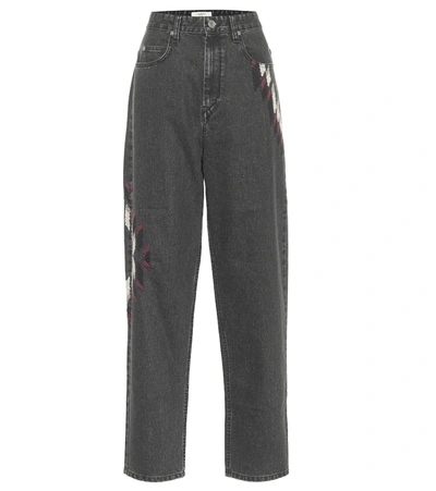 Isabel Marant Étoile Corsyb Embroidered High-rise Straight Jeans In Black
