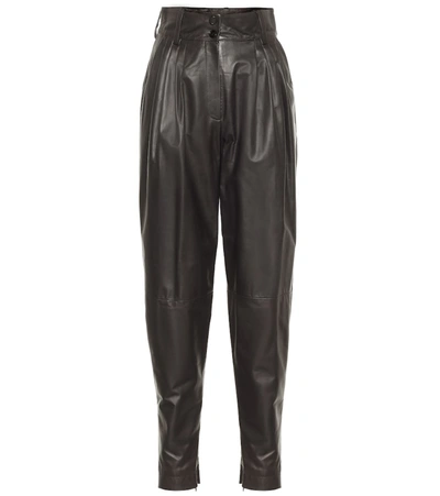 Dolce & Gabbana High-rise Leather Pants In Brown