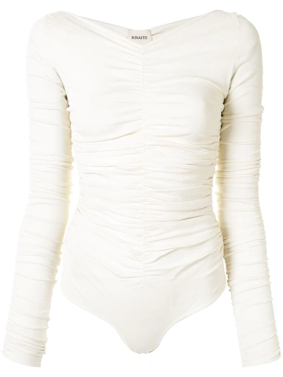 Khaite Anastasia Ruched Jersey Bodysuit In White