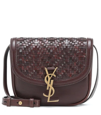 Saint Laurent Small Kaia Woven Leather Crossbody Bag In Burnt Brown