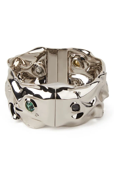 Alexis Bittar Future Antiquity Multi-crystal Crumpled Bangle Bracelet In Silver