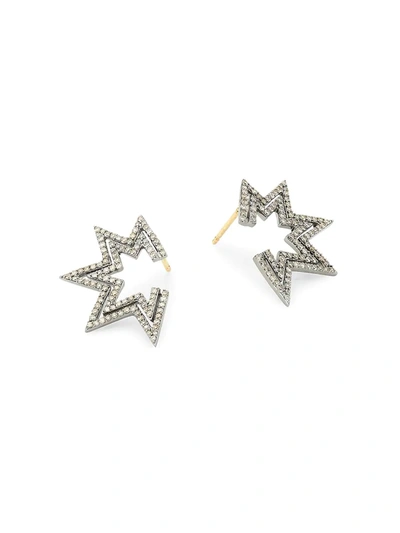 Nina Gilin Women's Black Rhodium-plated & Diamond Star Earrings In Silver
