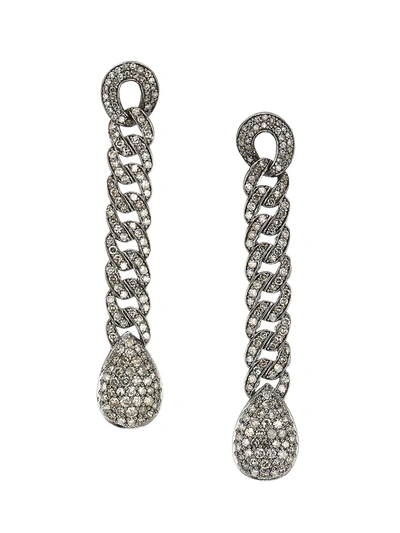 Nina Gilin Women's Black Rhodium-plated & Diamond Chain Drop Earrings In Silver