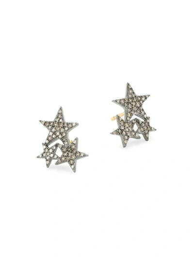 Nina Gilin Women's Black Rhodium-plated & Diamond Star Trio Stud Earrings In Silver