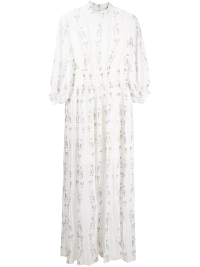 Allsaints Delfi Varanasi High Neck Floral Maxi Dress With Shirred Waist-white
