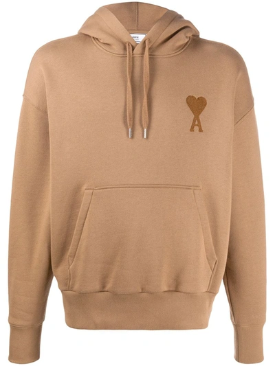 Ami Alexandre Mattiussi Ami De Coeur Logo Hoodie In Brown