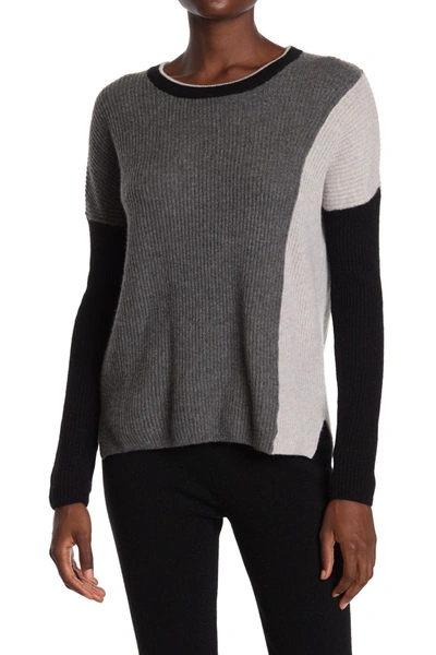 Amicale Cashmere Colorblock Crew Neck Sweater In Gry/mt