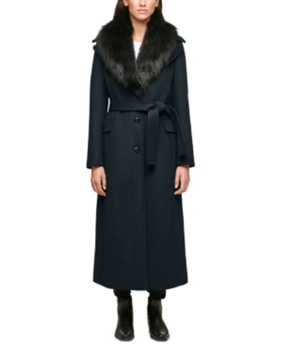 CALVIN KLEIN FAUX-FUR-COLLAR MAXI COAT 