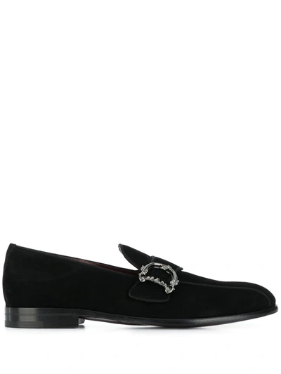 Dolce & Gabbana Suede Loafers With Baroque Dg Logo In Black