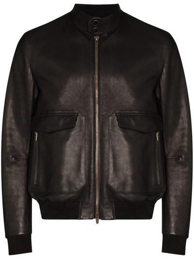 Ajmone Nuvola Leather Biker Jacket In Brown