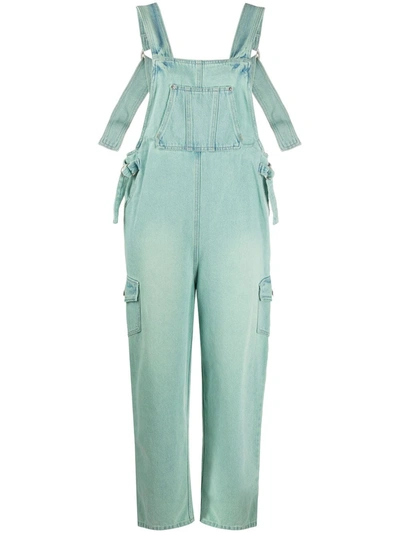 Sjyp Colour Washed Dungaree Jeans In Green