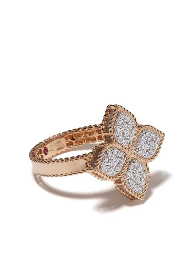 Roberto Coin 18kt Rose Gold Princess Flower Diamond And Pink Sapphire Ring