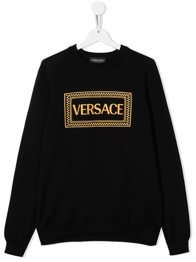 Young Versace Teen Embroidered Logo Sweatshirt In Blue