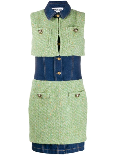 Moschino Panelled Fitted Dress In Green