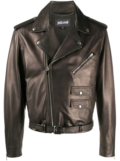 Just Cavalli Classic Biker Jacket In Black