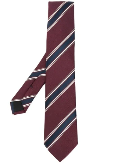 Hugo Boss Striped Silk Tie In Red