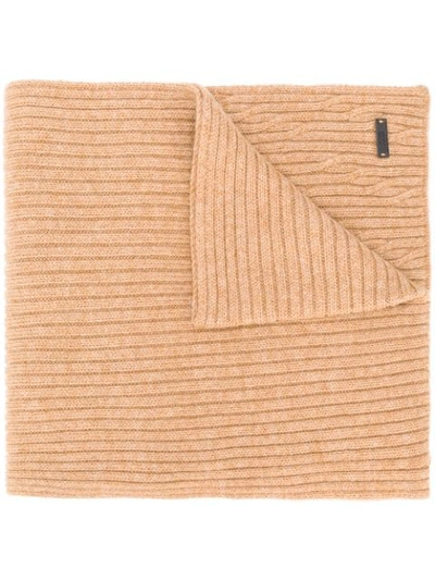 Hugo Boss Logo Patch Knitted Scarf In Neutrals