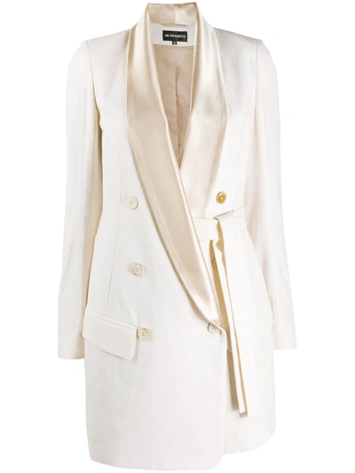 Ann Demeulemeester Contrast Lapels Wrap Coat In White