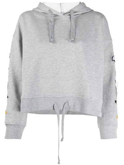 Moa Master Of Arts Cropped Looney Tunes Patch Hoodie In Grey
